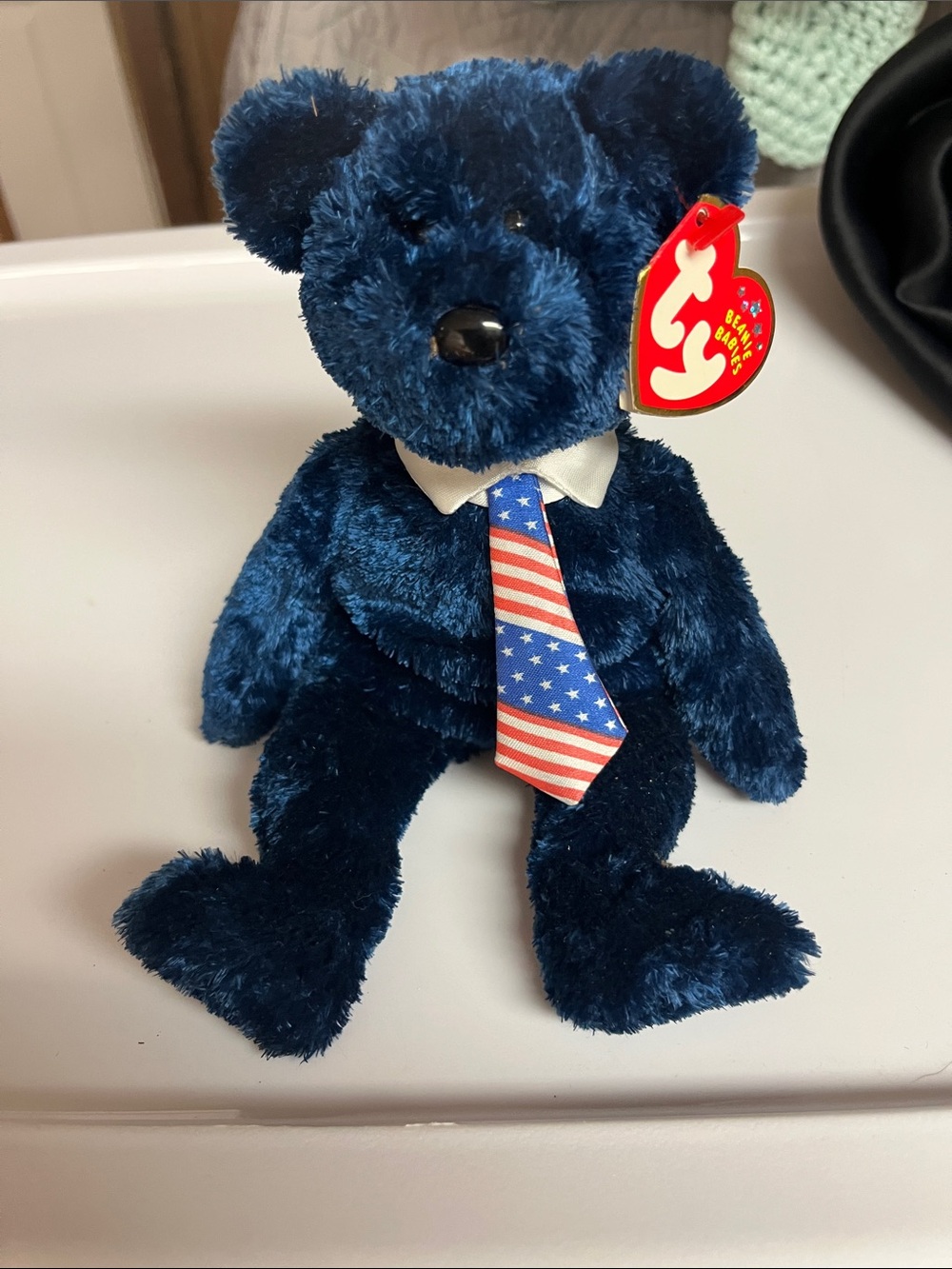 Ty Navy Plush Teddy with American Flag Tie name papa